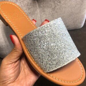 Everglades Lexi Glitter Slide Sandals in Silver